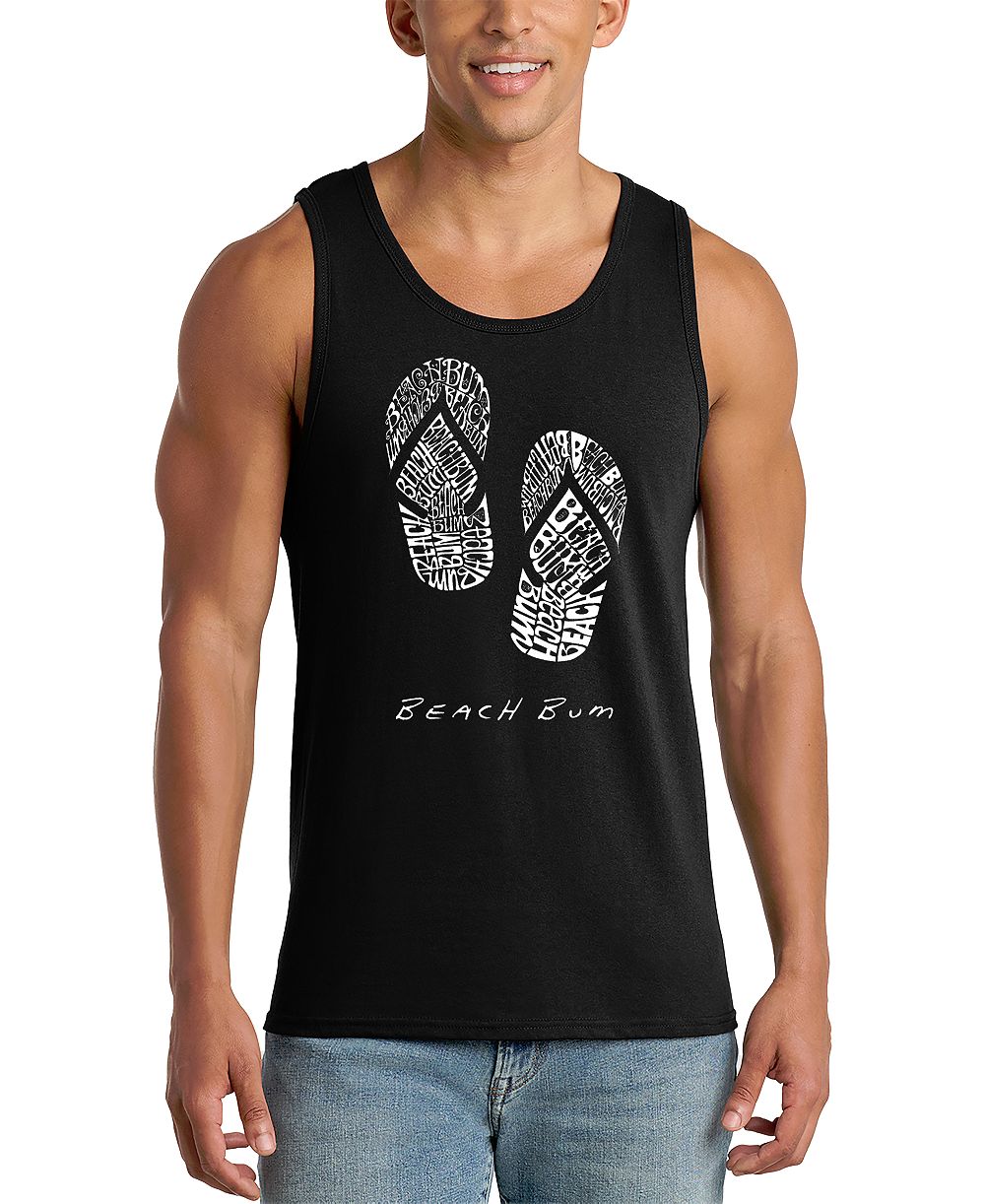 LA Pop Art Men's Flip Flops Beach Bum Word Art Graphic Tank Top