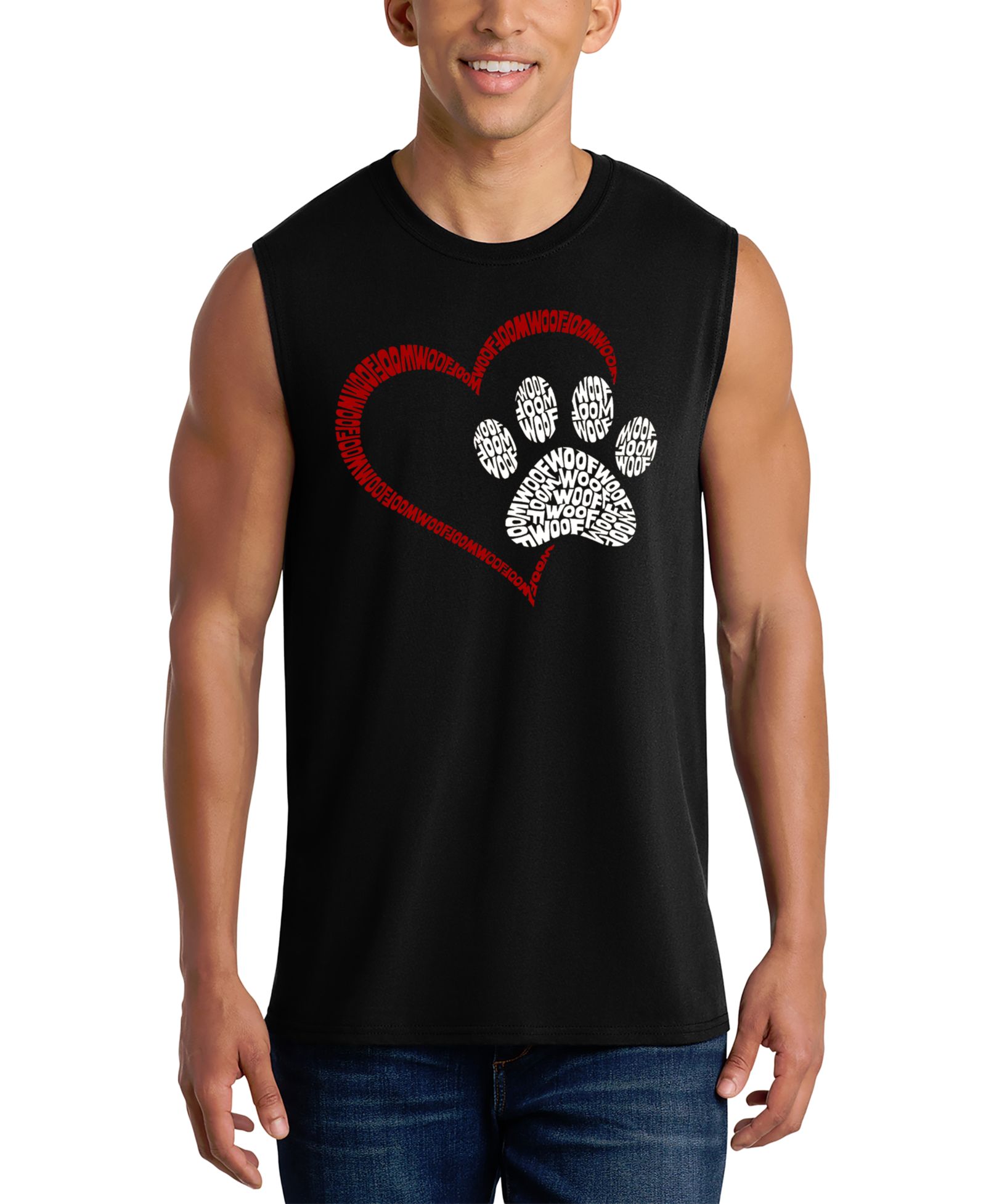 Мужская майка LA Pop Art Paw Print Heart Pet Lover Word Art Graphic
