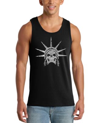 LA Pop Art Men's Skull Statue Liberty Crown Spikes Word Art Graphic Tank Top