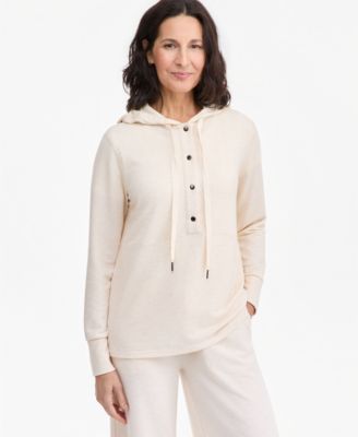 Женская худи Style & Co Petite LuxLounge из французской махры с v-образным вырезом и шнуровкой