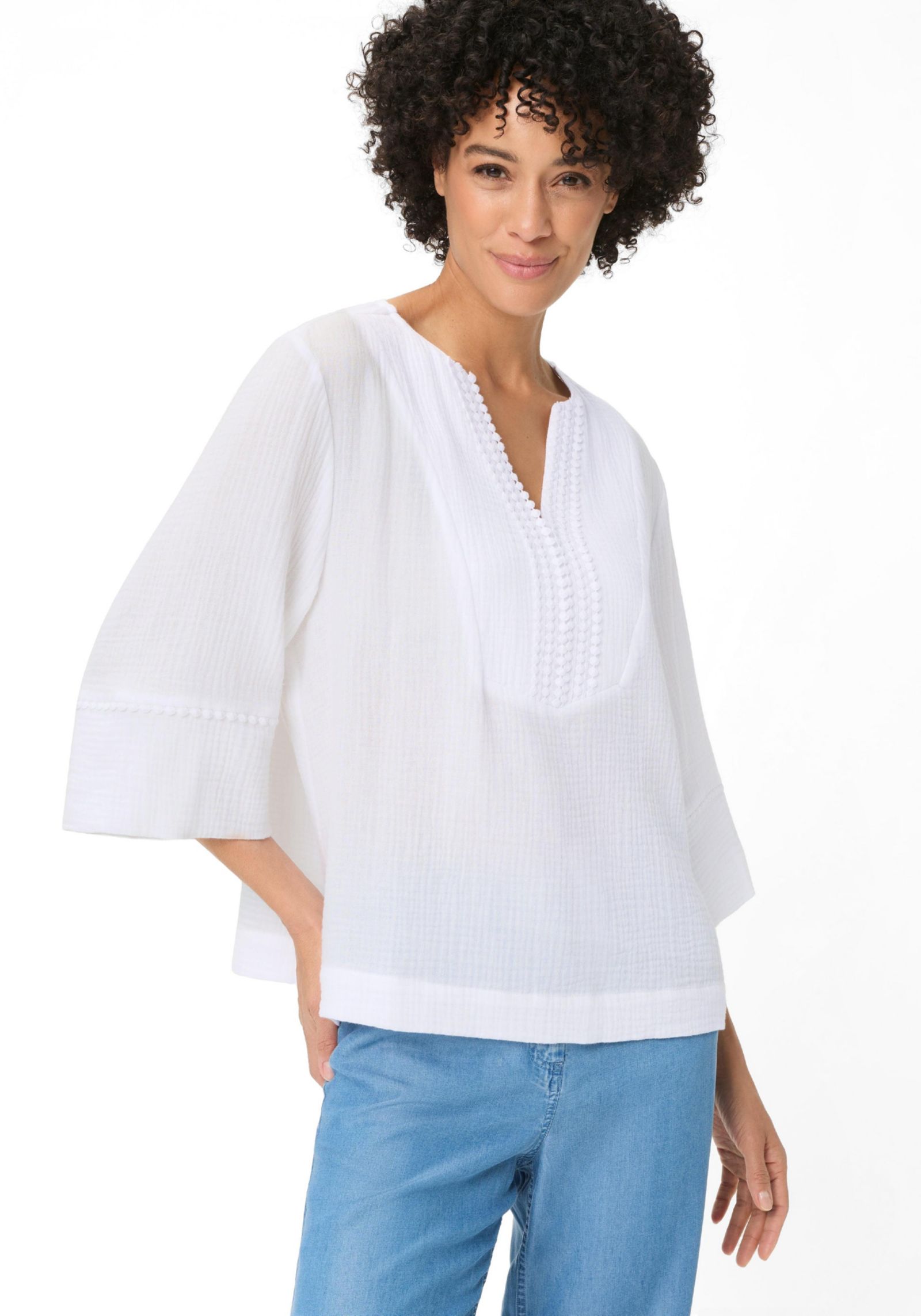 Olsen Women's Embroidered Waffle Tunic Blouse