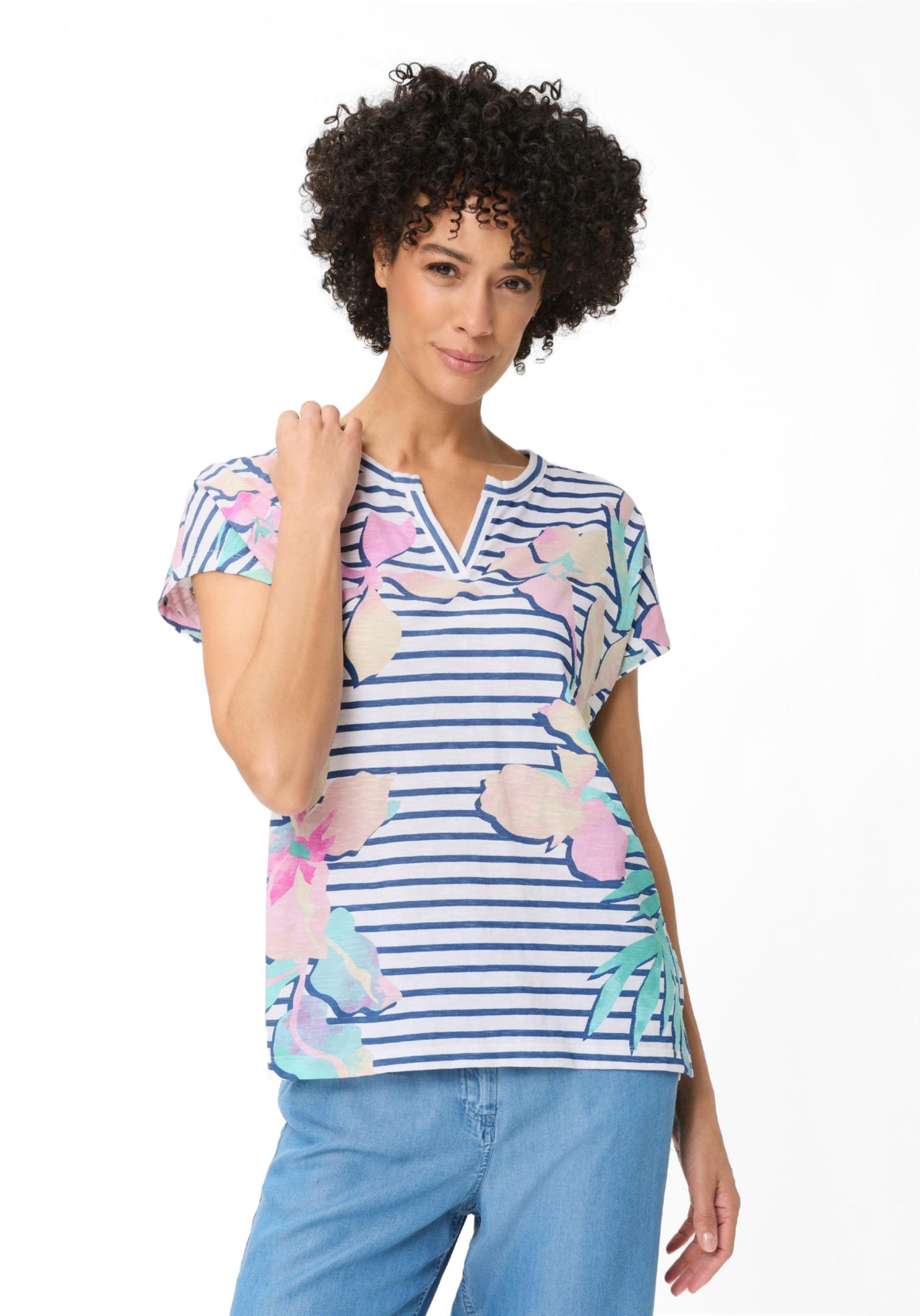 Olsen Women's Stripe and Floral T-Shirt