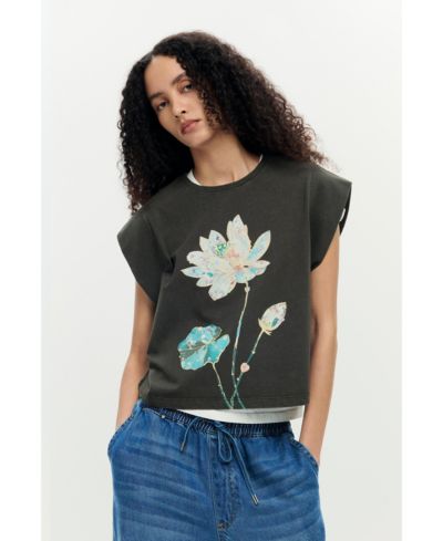 Женская футболка Desigual с принтом из хлопка