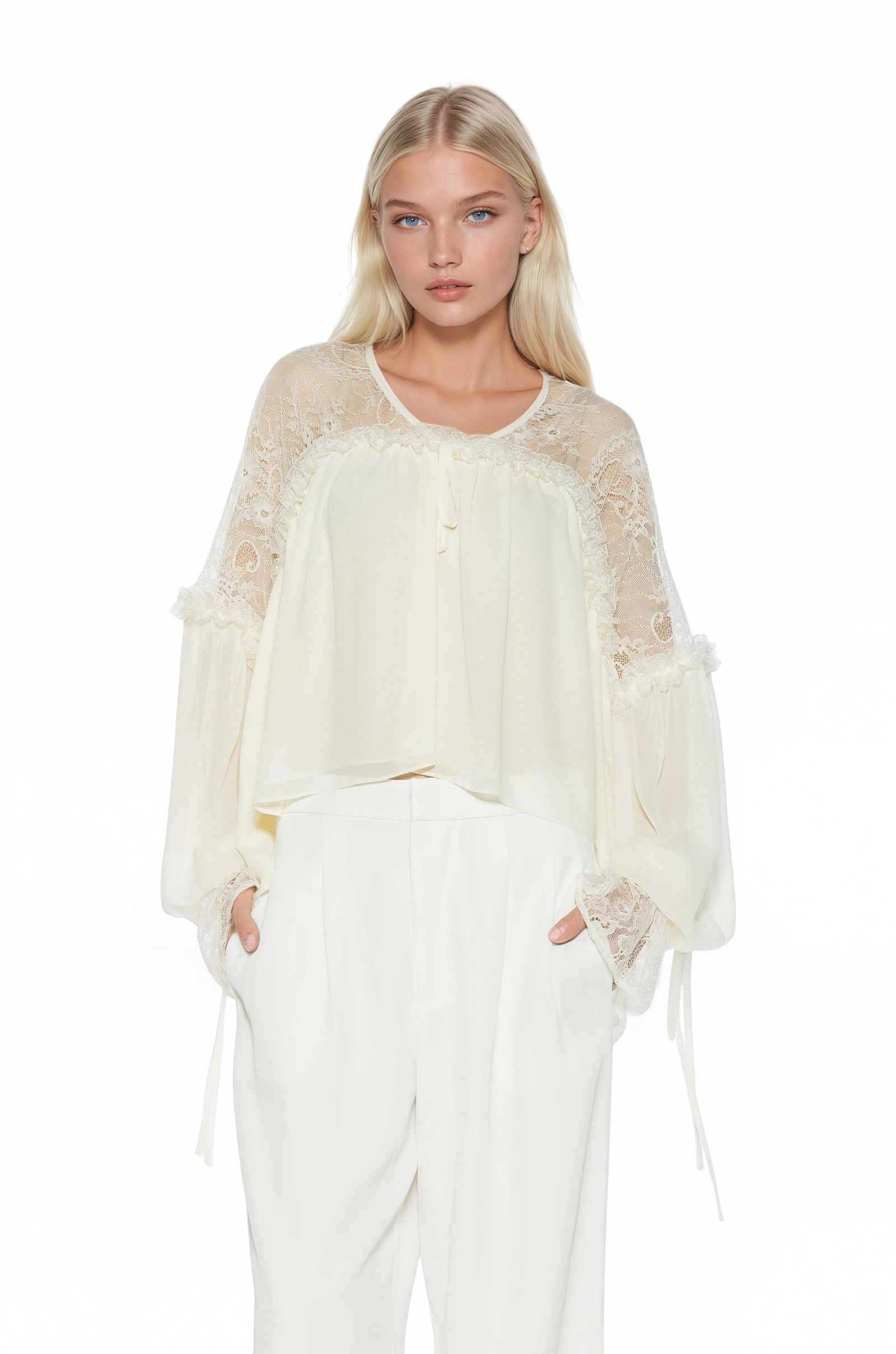 Alexia Admor Women's Indigo Lace Cotton Blouse