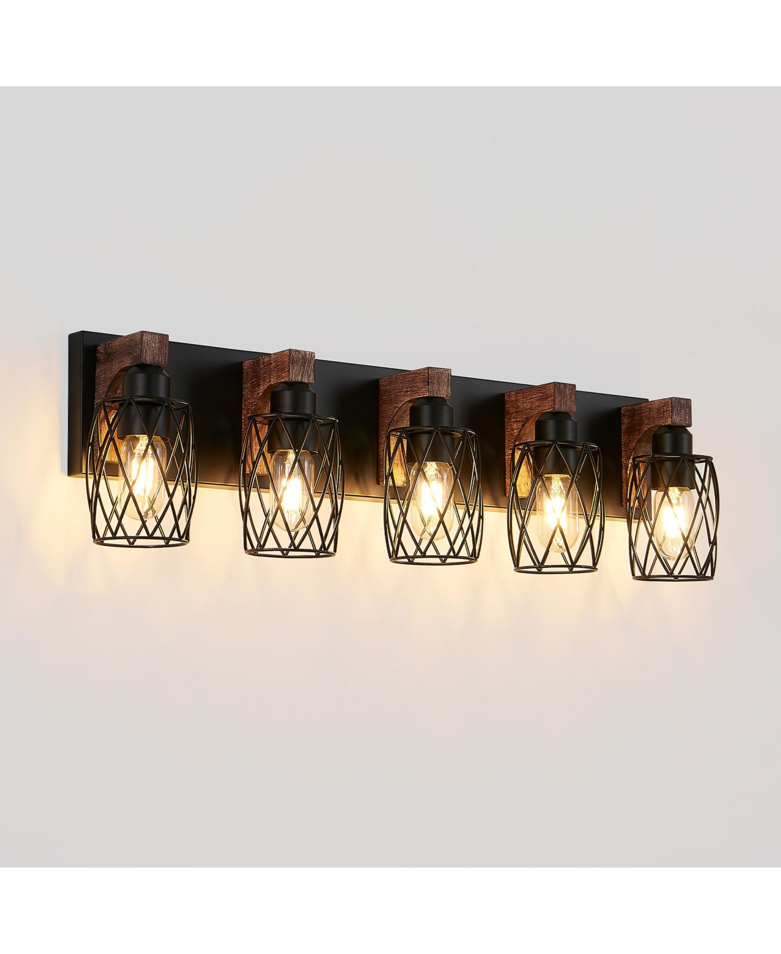 Настенный светильник BUSDAYS Industrial Vintage 5 Light Cage с деревянными элементами 31 Inch