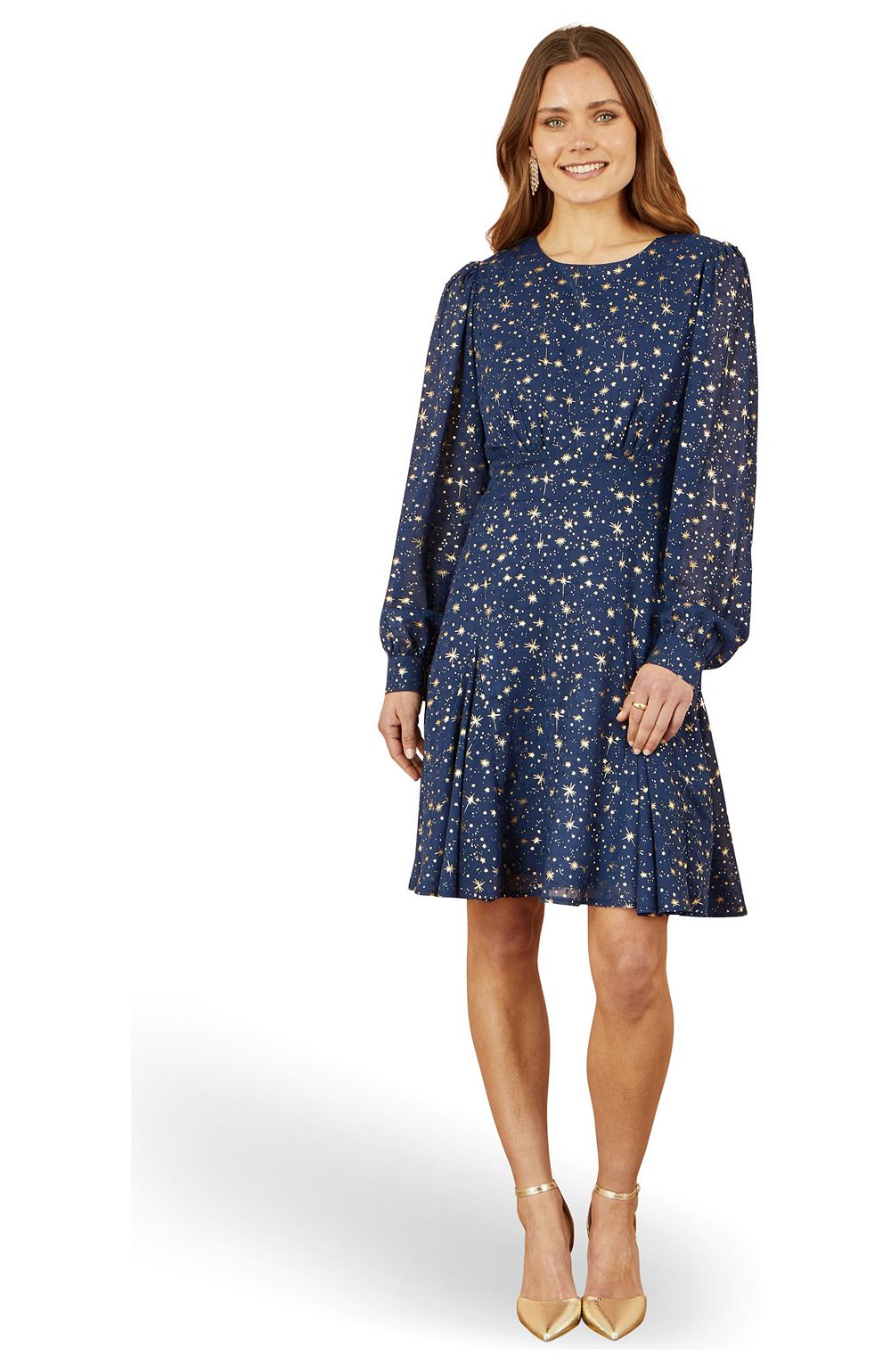 Yumi Женское платье с длинным рукавом и принтом Star Print Foil