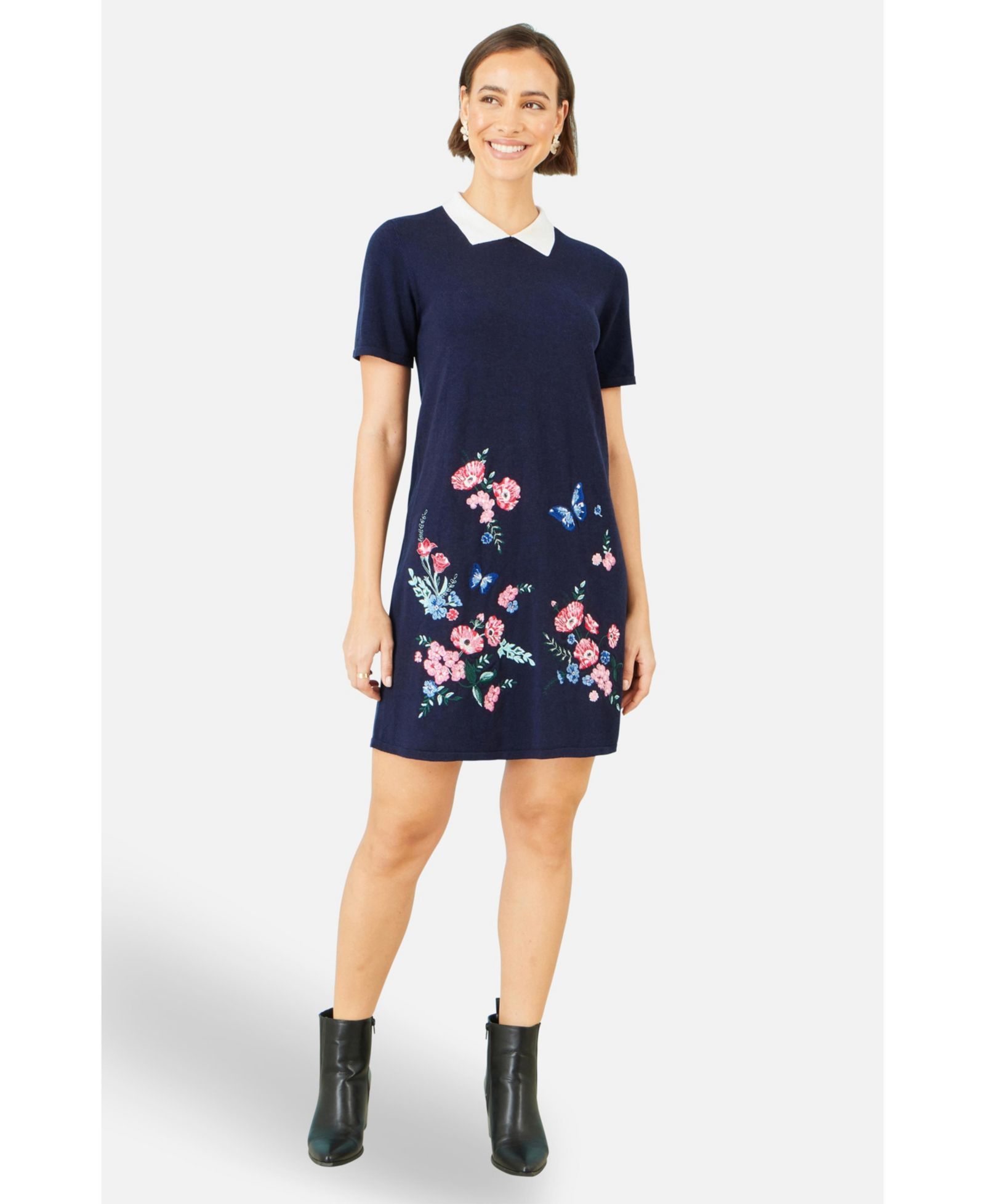 Yumi Women's Embroidered Knitted Floral Tunic