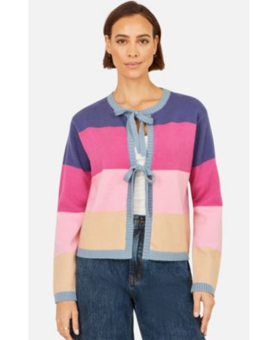 Yumi Women's Block Stripe Tie Front Cardigan