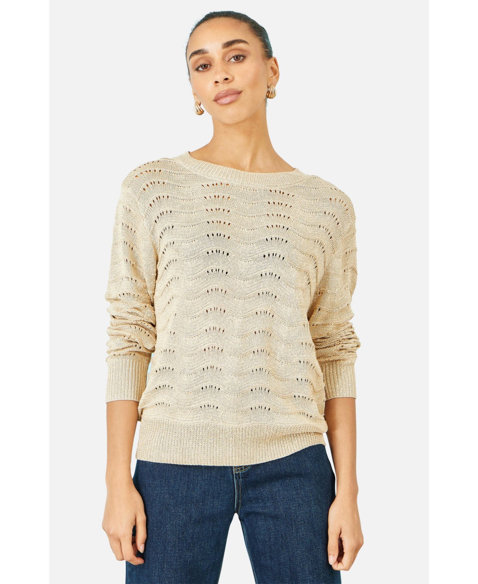 Yumi Women's Wave Metallic Thread Relaxed Jumper