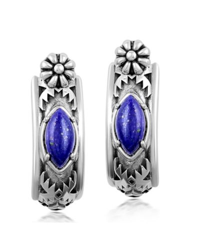 American West Jewelry Sterling Marquise Cut Huggie Hoop Earrings