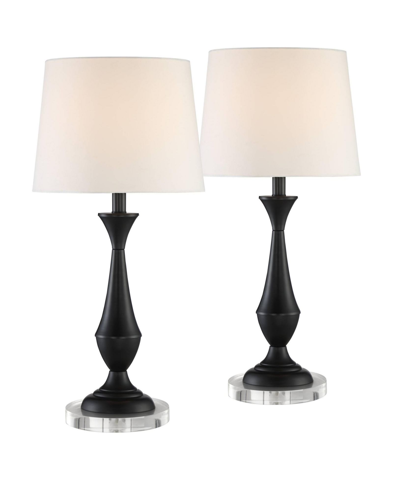 360 Lighting Joyce Modern Table Lamps Set of 2 с Round Riser 25" High Black Metal White Linen Drum Shade