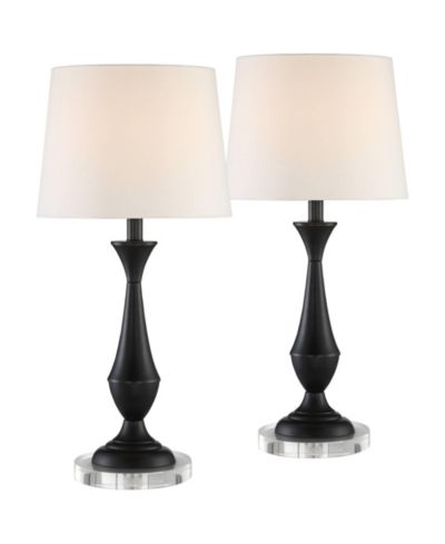 360 Lighting Joyce Modern Table Lamps Set of 2 with Round Riser 25" High Black Metal White Linen Drum Shade for Bedroom Living Room Bedside Office