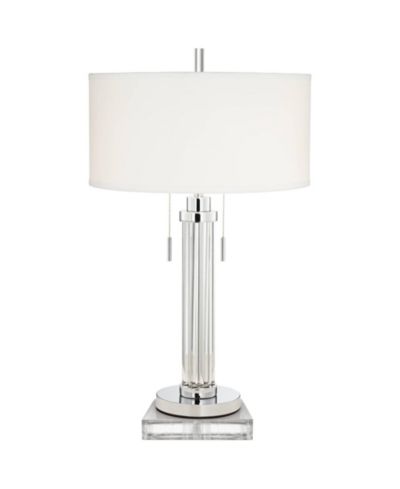 Possini Euro Design Cadence Modern Table Lamp with Square Riser 31 1/2" Tall Glass Column White Shade for Bedroom Living Room Bedside Office Family