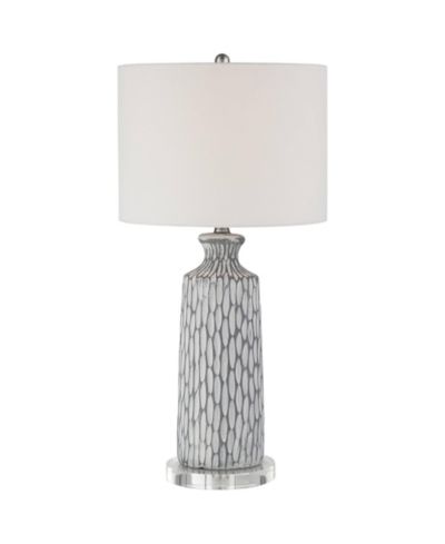 360 Lighting Patrick Modern Coastal Table Lamp with Round Riser 27 1/4" Tall Gray White Wash Ceramic Drum Fabric Shade for Bedroom Living Room Home