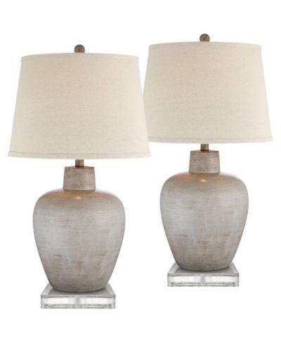 Regency Hill Designer Rustic Country Cottage Table Lamps Set of 2 with Square Risers 28 1/2" Tall Neutral Fabric Drum Shade for Bedroom Bedside