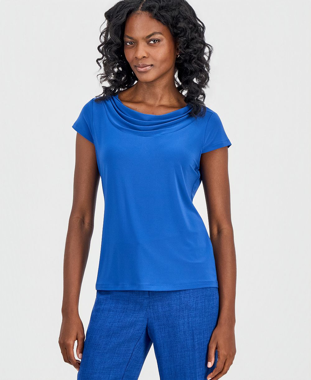 Kasper Women's Cowl-Neck Cap-Sleeve Blouse