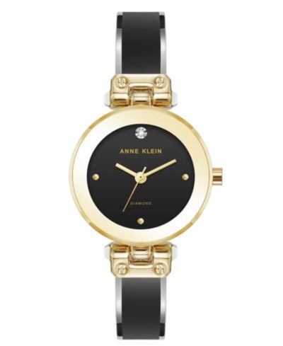 Anne Klein Women's Quartz Round Diamond Dial Gold-Tone Alloy Metal and Enamel Bangle Watch 28mm