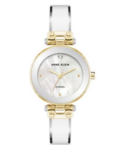 Женские наручные часы Anne Klein с круглым бриллиантовым циферблатом, золотистый сплав и эмаль, 28mm