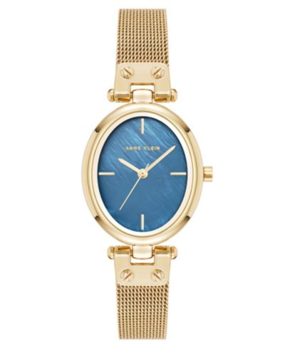 Anne Klein Women's Quartz Oval Gold-Tone Stainless Steel Mesh Watch 26mm