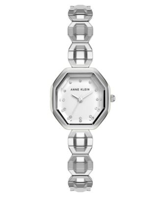 Anne Klein Women's Quartz Octagonal Crystal Accented Dial Silver-Tone Stainless Steel Expansion Band Watch 24mm