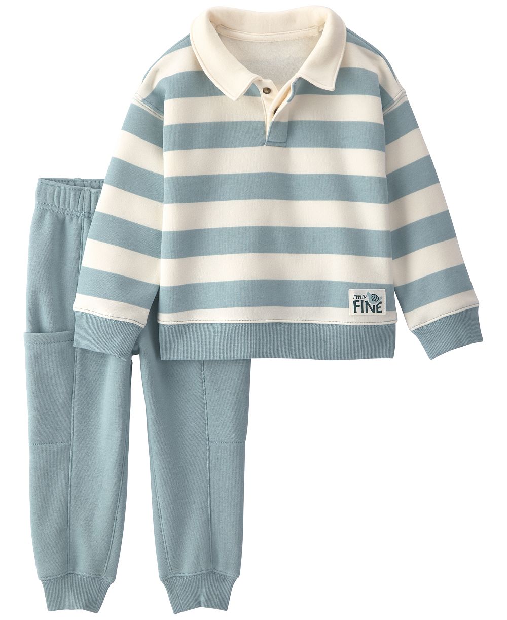 Carter's Baby Boys' Striped Fleece Polo Sweatshirt and Jogger Pants, 2-Piece Set