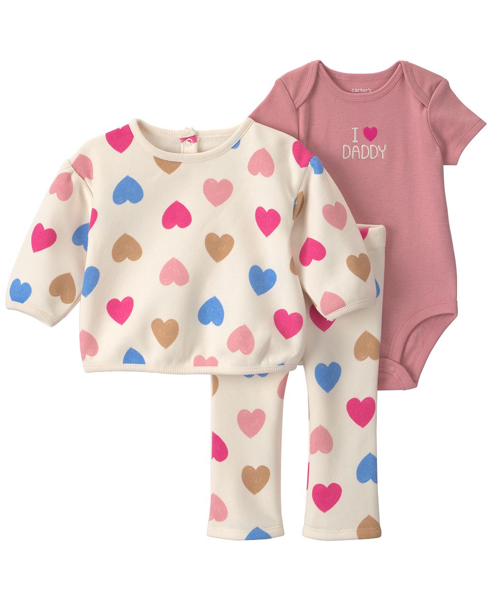 Carter's Baby Girls' Heart I Love Daddy Fleece Short-Sleeve Bodysuit, T-shirt and Pants, 3-Piece Set