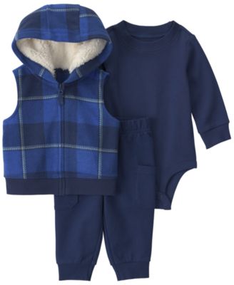 Carter's Baby Boys' Buffalo Check Layering Long-Sleeve  Bodysuit, Vest and Pants, 3-Piece Set