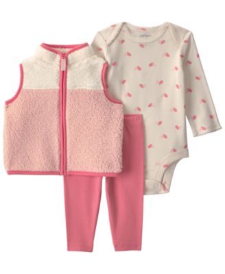 Carter's Baby Girls' Color-Block Teddy Fleece Layering Long-Sleeve Bodysuit, Vest and Pants, 3-Piece Set
