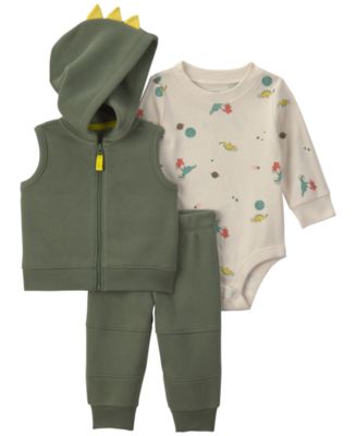 Carter's Baby Boys' Dinosaur Fleece Layering Long-Sleeve Bodysuit, Vest and Pants, 3-Piece Set