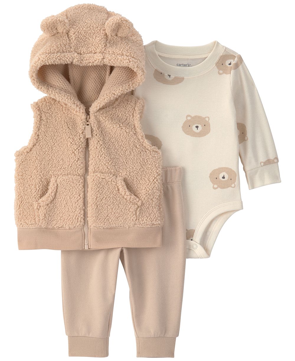 Набор из 3 предметов Carter's Baby Boys' Bear Teddy Fleece: боди, жилет и брюки
