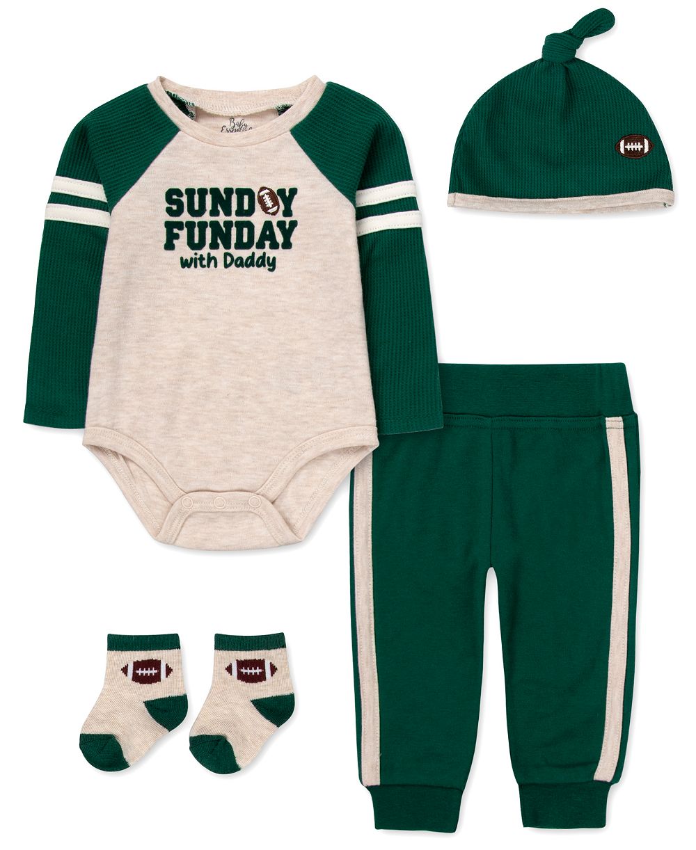 Baby Essentials Baby Boys' Sunday Funday with Daddy Bodysuit, Jogger Pants, Socks and Hat, 4-Piece Set