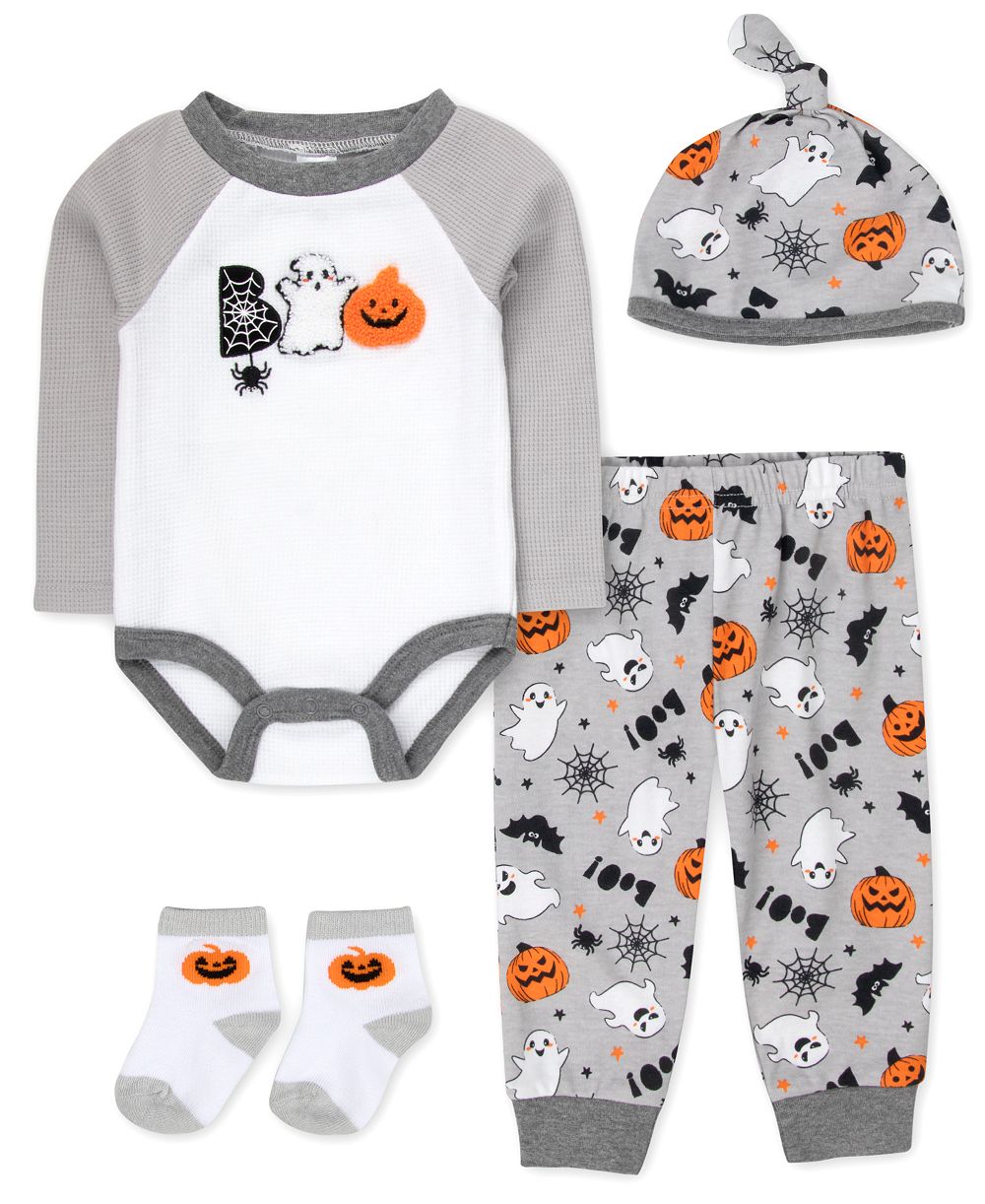 Baby Essentials Baby Boys' My First Halloween Bear Bodysuit, Jogger Pants, Socks and Hat, 4-Piece Set