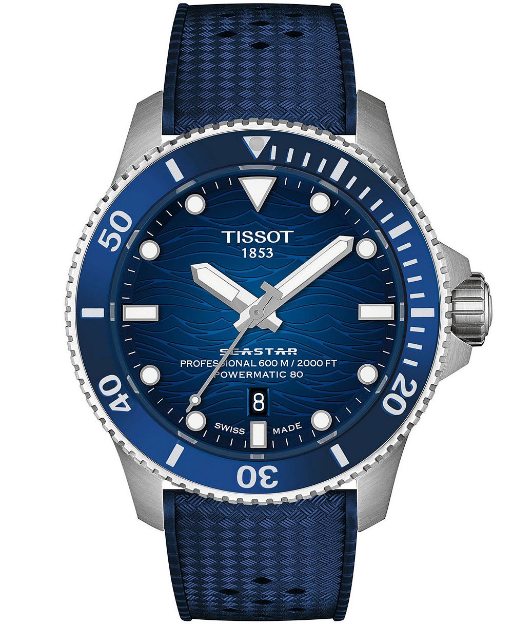 Tissot Men's Seastar Blue Rubber Strap Watch 44mm