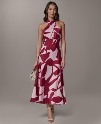 Donna Karan New York Petite Printed Halter Neck A-Line Midi Dress
