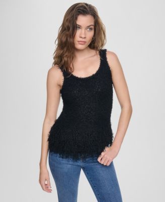 DKNY Jeans Women's Sleeveless Cropped Fringe Tank Top