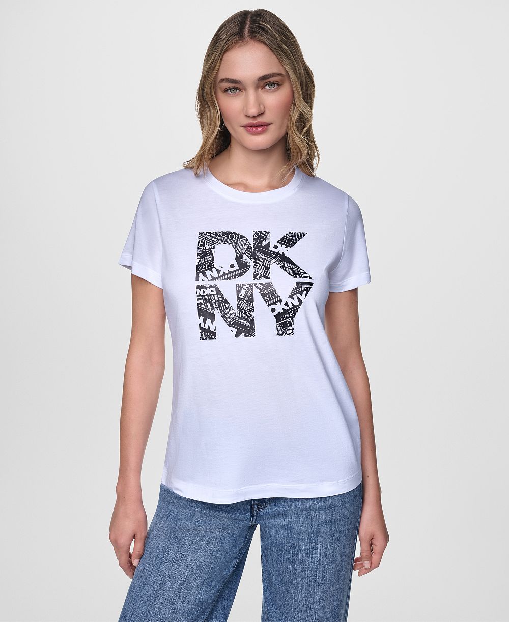 Футболка DKNY Jeans Newsprint с логотипом, короткий рукав, для женщин