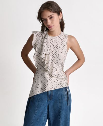Женский топ BCBG с имитацией запа́ха, круглым вырезом и оборками
