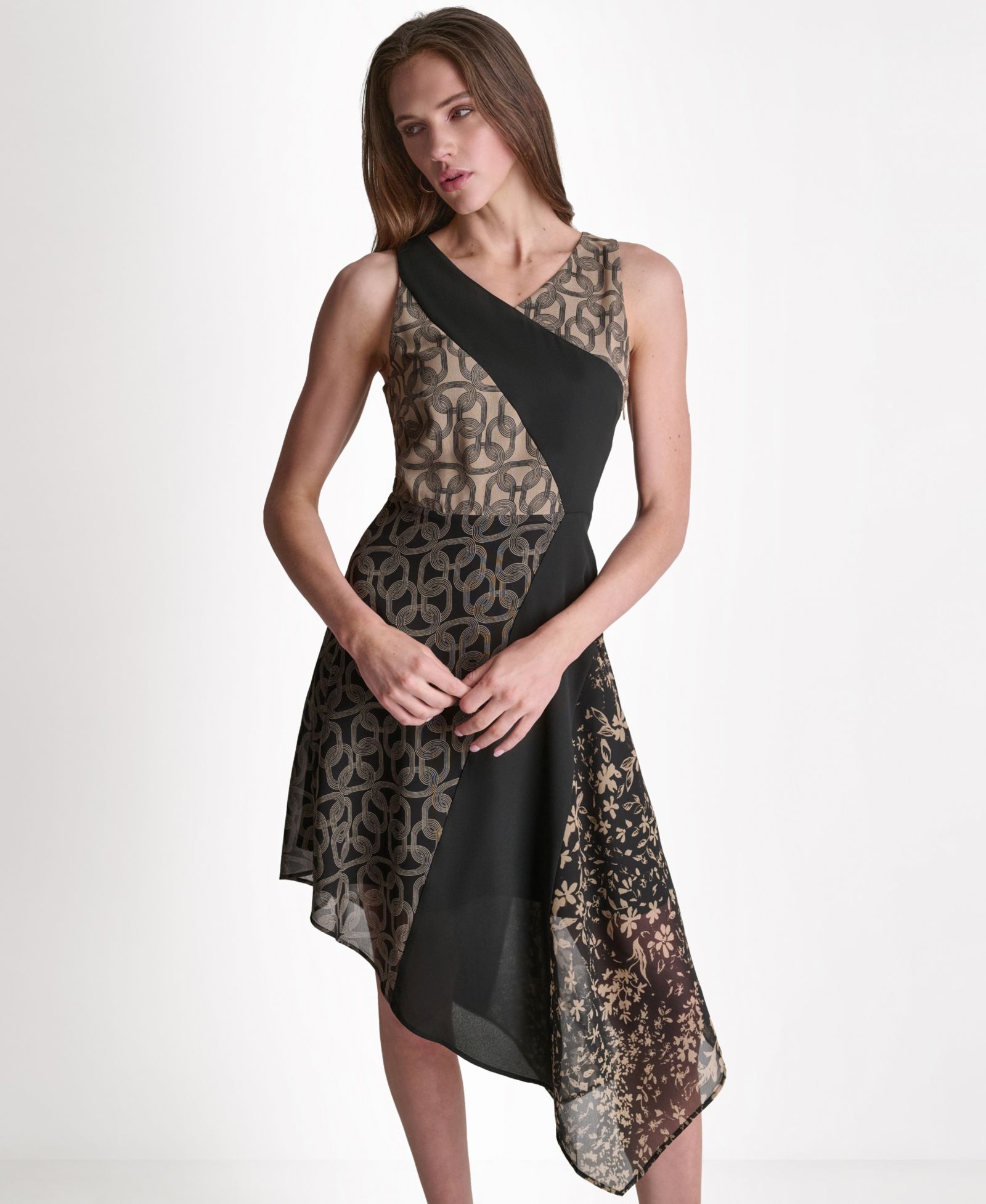 BCBG Women's Printed Faux Wrap Sleeveless Dress