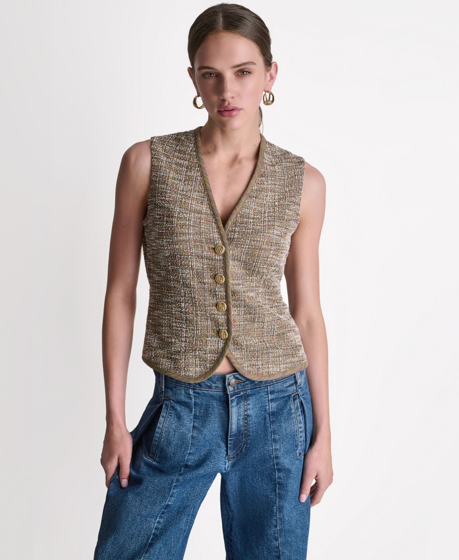 BCBG Women's V-Neck Button-Front Vest