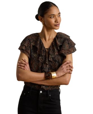 Lauren Ralph Lauren Petite Paisley Ruffle-Trim Georgette Blouse