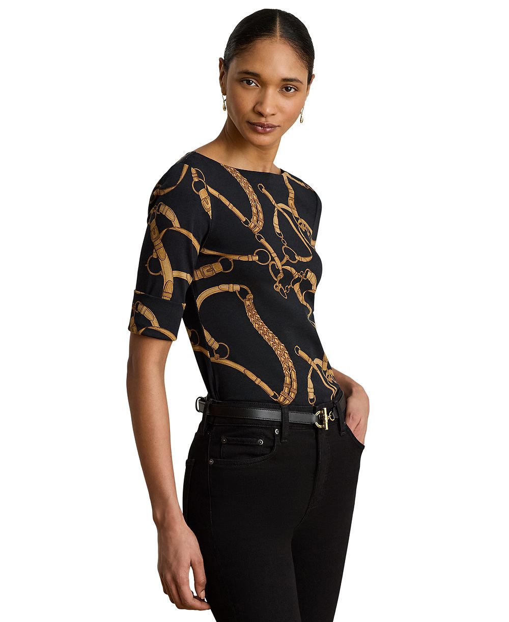 Lauren Ralph Lauren Petite Boat Neck Belting Print T-Shirt