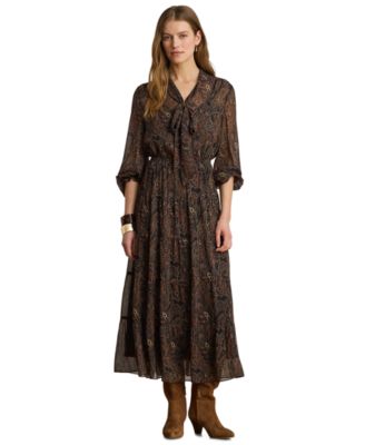 Женское платье Lauren Ralph Lauren Petite Long-Sleeve Flare
