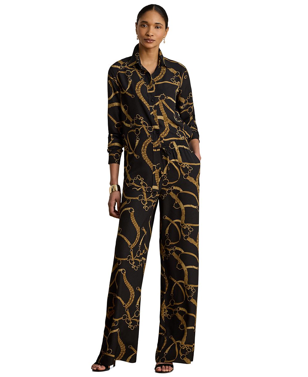 Lauren Ralph Lauren Petite Belting-Print Wide-Leg Pants