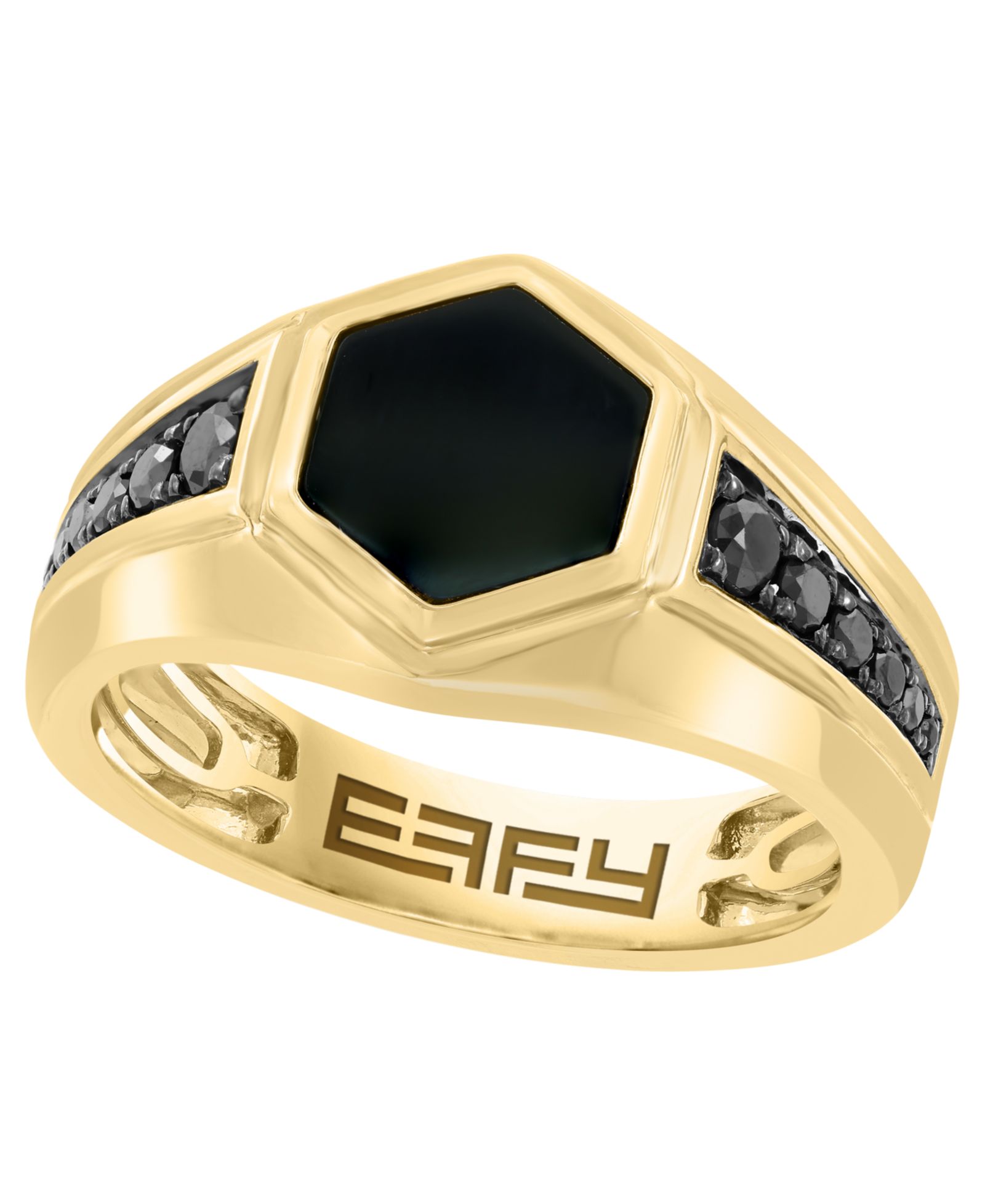 Кольцо EFFY Collection Мужское с черным бриллиантом (3/8 ct. t.w.) и ониксом (9.5mm) из позолоченного стерлингового серебра 14k Yellow Gold