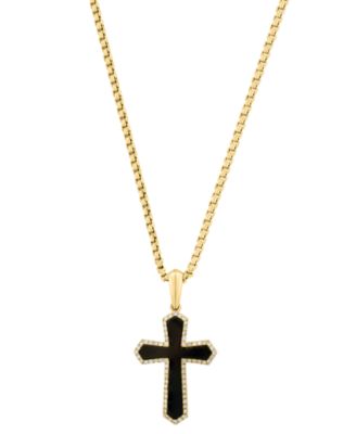 EFFY Collection Men's Diamond (2/5 ct. t.w.) & Onyx (22.5x16mm) Pendant Necklace in 14k Yellow Gold-Plated Sterling Silver