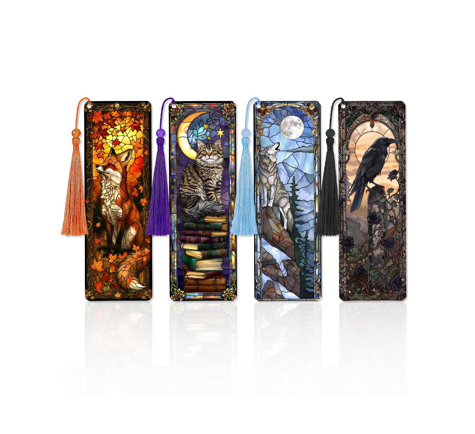 GNUADZ Stained Glass Dragon PVC Bookmarks with Tassels