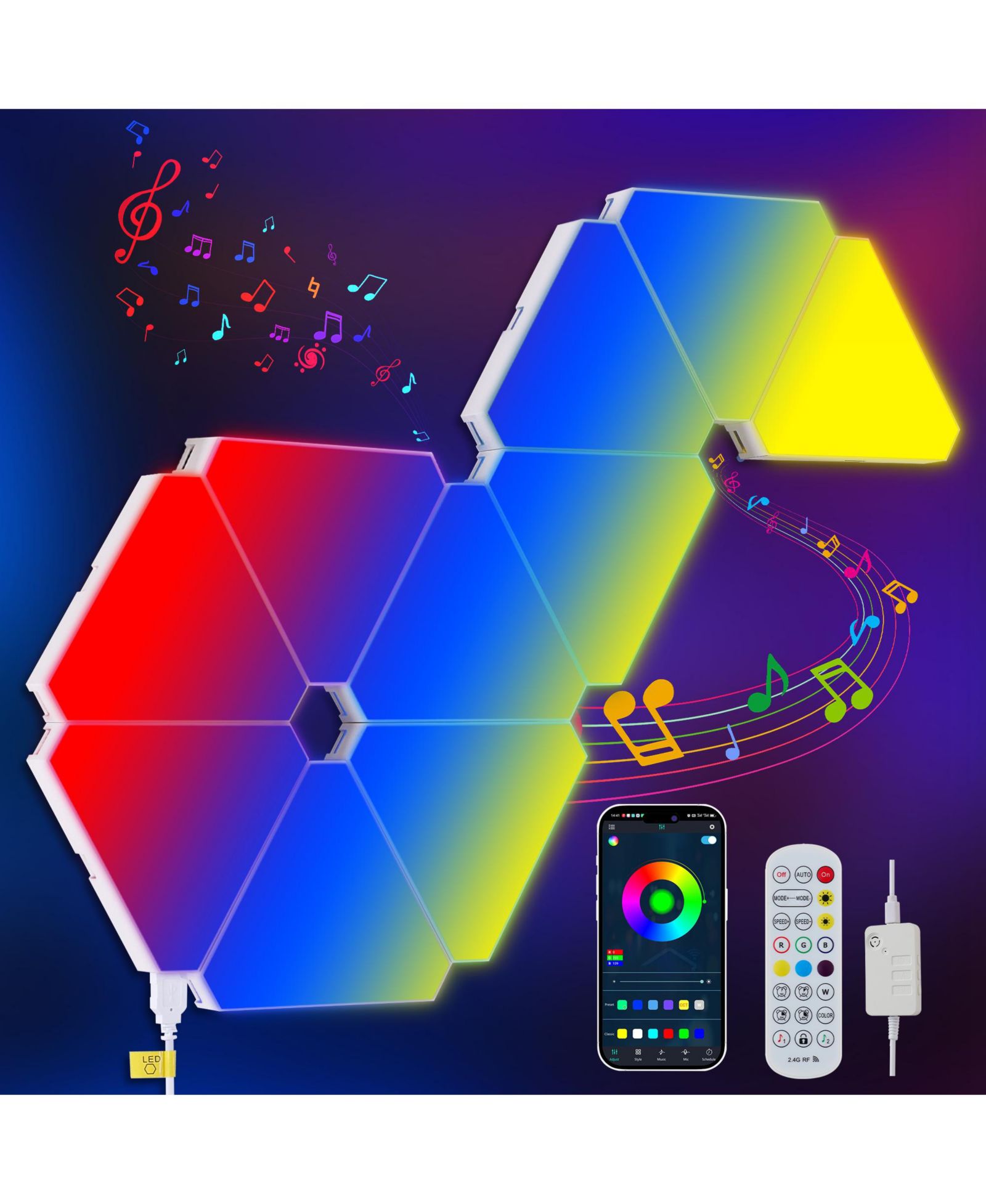 Светодиодные панели BUSDAYS Triangular LED Lights 10 RGB Wall Panels Modular Intelligent Light Panel