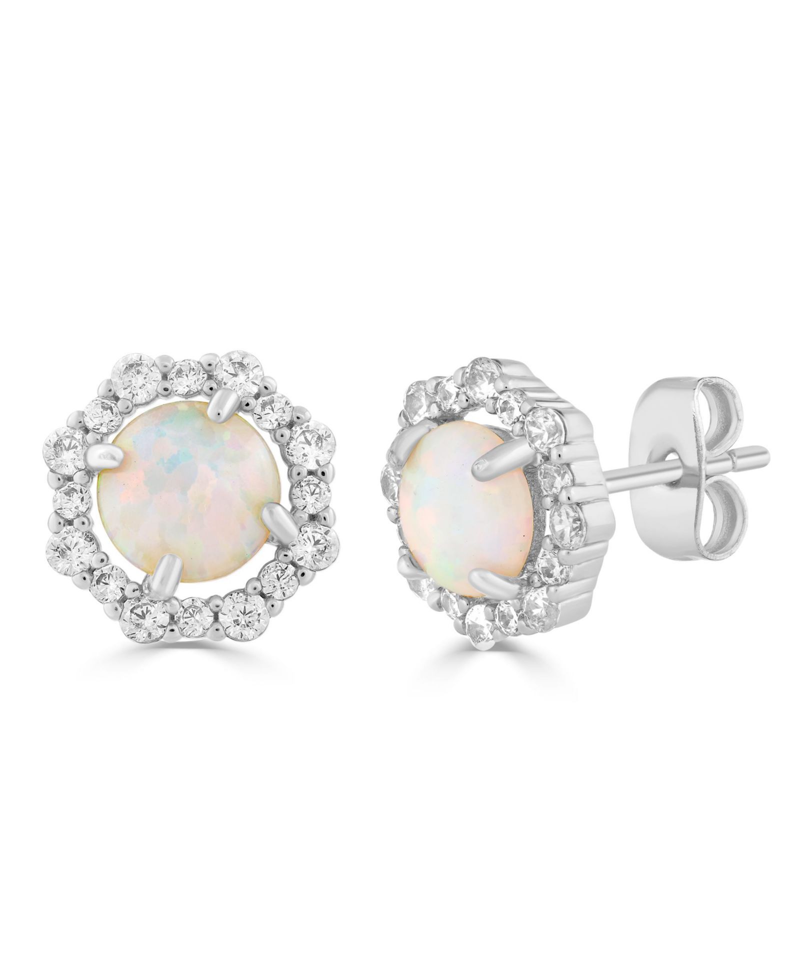 Simona Серьги-гвоздики Elegant Round White Opal Halo CZ