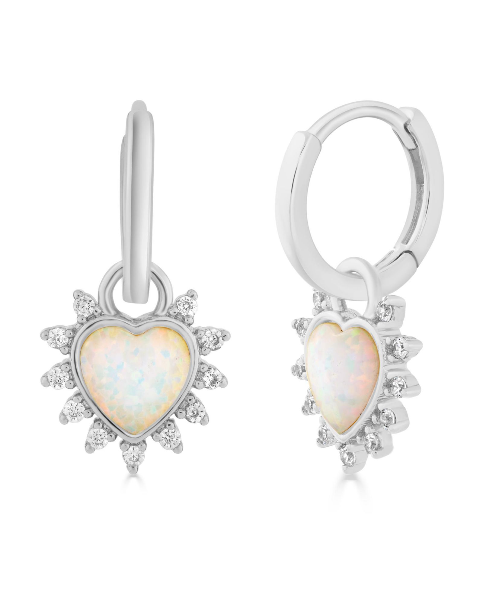 Серьги-кольца Simona Elegant White Opal Halo Heart CZ Charm