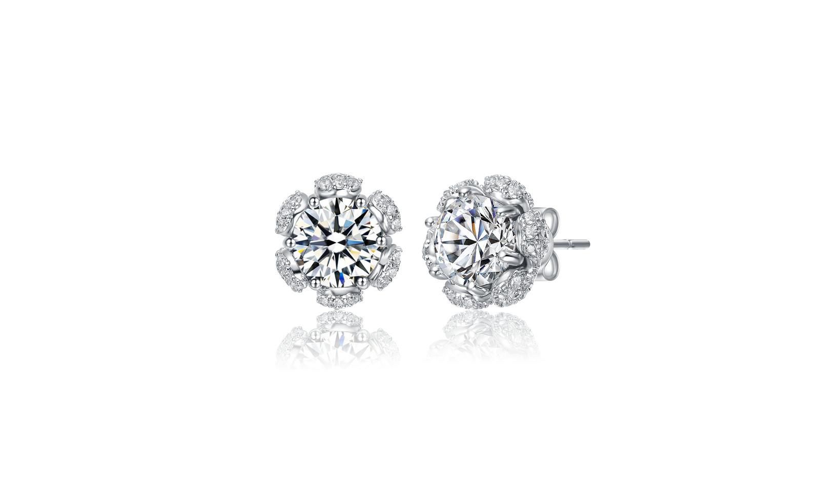 Серьги-гвоздики Rachel Glauber Elegant White Gold CZ Flower